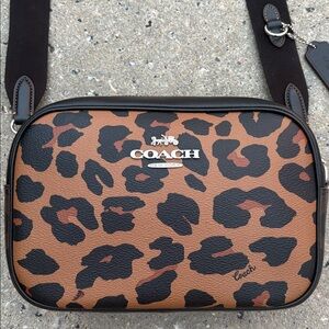 Coach Jamie Camera Bag Signature Canvas Leopard Print crossbody
